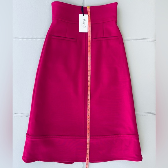 NWT! sea NY Wool Traditions A-Line Zip Skirt FUCHSIA Contrast red satin lining 0 - Picture 7 of 14